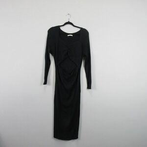 Abercrombie Fitch Black Ribbed Twist Front Cutout Long Sleeve Midi Dress XL T